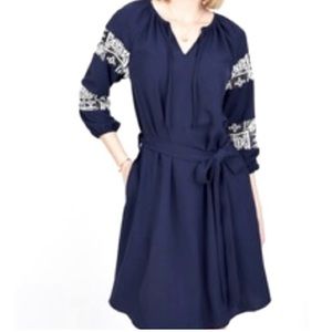 NWOT! Navy Blue Octavia Tie Waste Peasant with Pockets. Dress. Size S